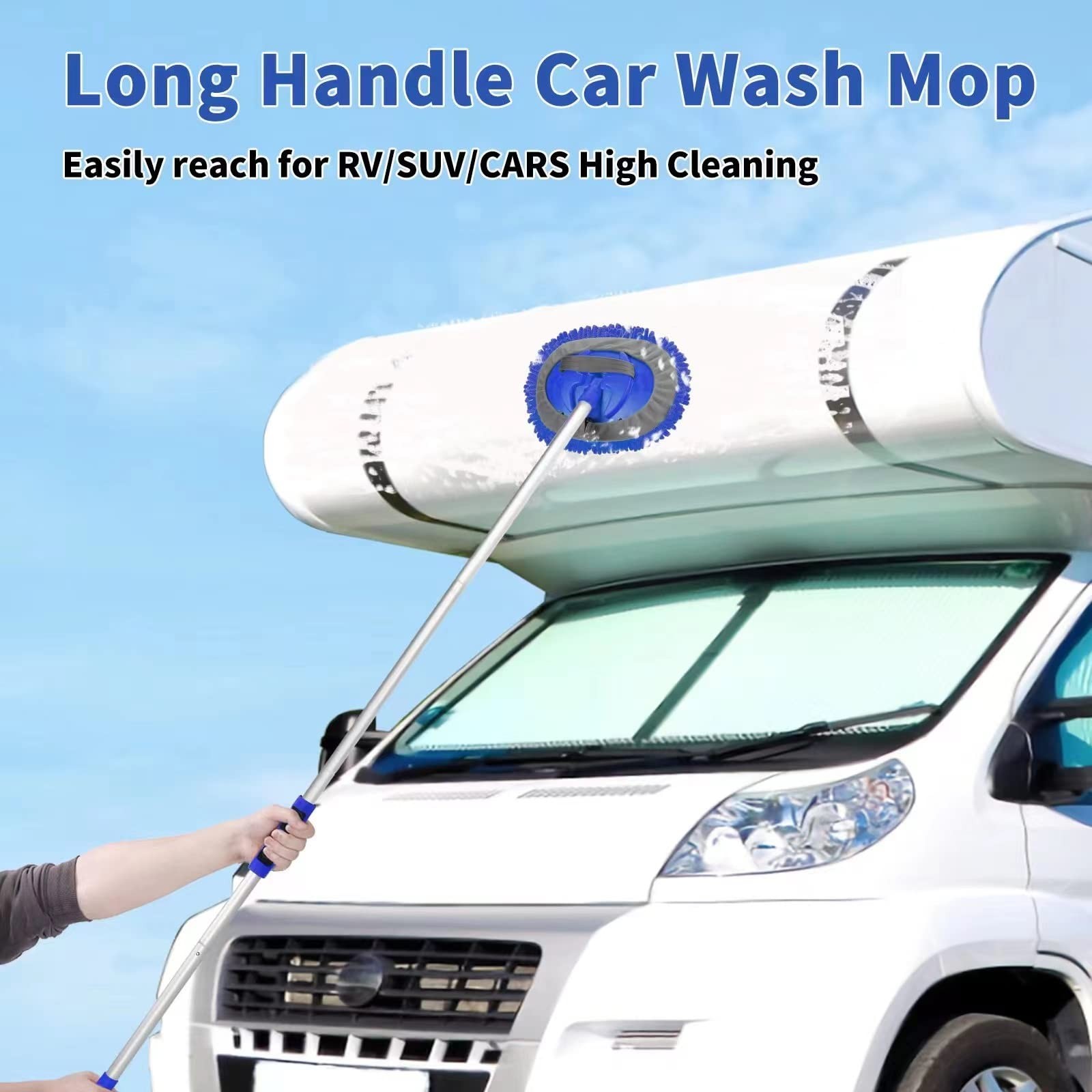 62” Car Wash Brush with Long Handle, Chenille Microfiber Mop, Squeegee & Towels