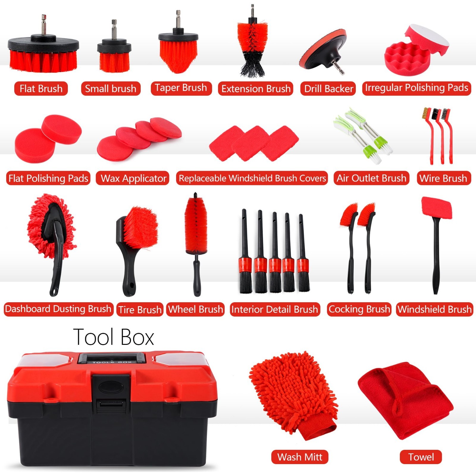 35Pcs Car Detailing & Cleaning Kit – Windshield Tool, Wheel Brush, Polishing Pad
