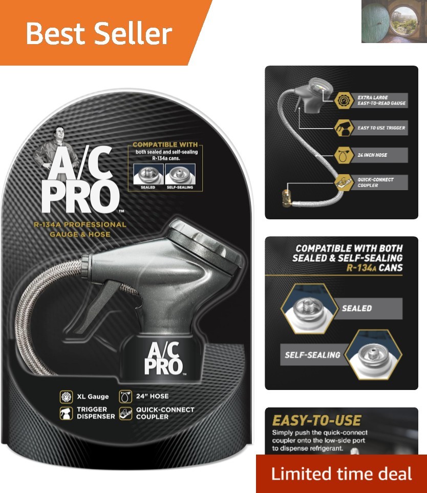 Accurate 24-Inch Car AC Gauge & Hose with Quick Connect for Seamless Recharge