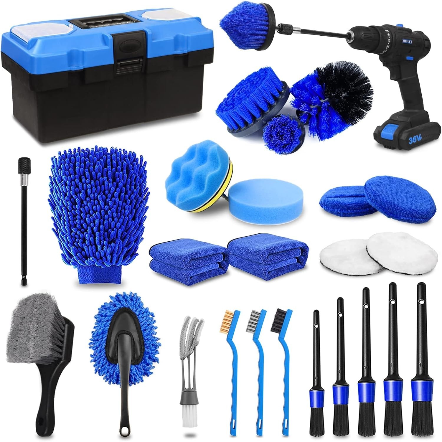 27Pcs Car Detailing Kit, Car Cleaning Kit, Car Detailing Brush Set, Drill Bru…