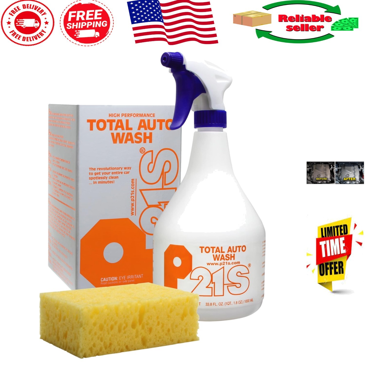 Fresh Orange Scent 1L Auto Wash Spray – Effective Stain Remover for All Surfaces
