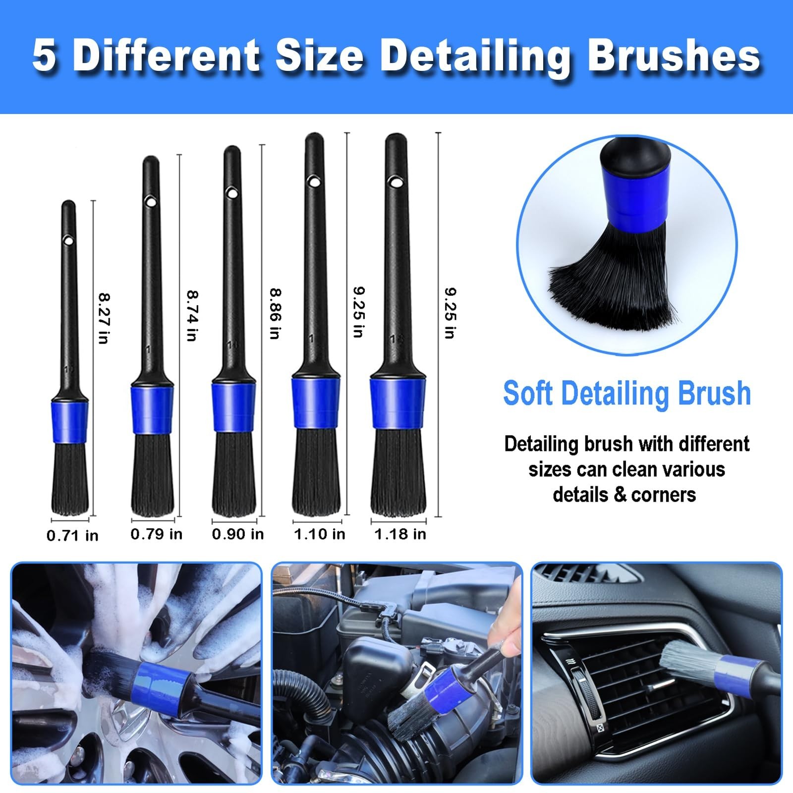 17pcs Car Detailing Kit – Interior Cleaner, Vacuum, Brushes & Windshield Tool