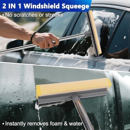 Extendable Car Wash Brush Kit, 2-in-1 Squeegee, 9Pcs Detailing Tools, Gift Idea