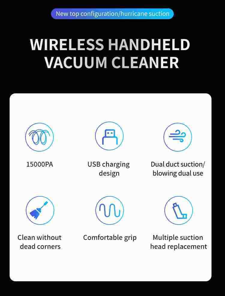 Slim F500Plus Cordless Car Vacuum Cleaner 15000Pa Powerful Suction High Power