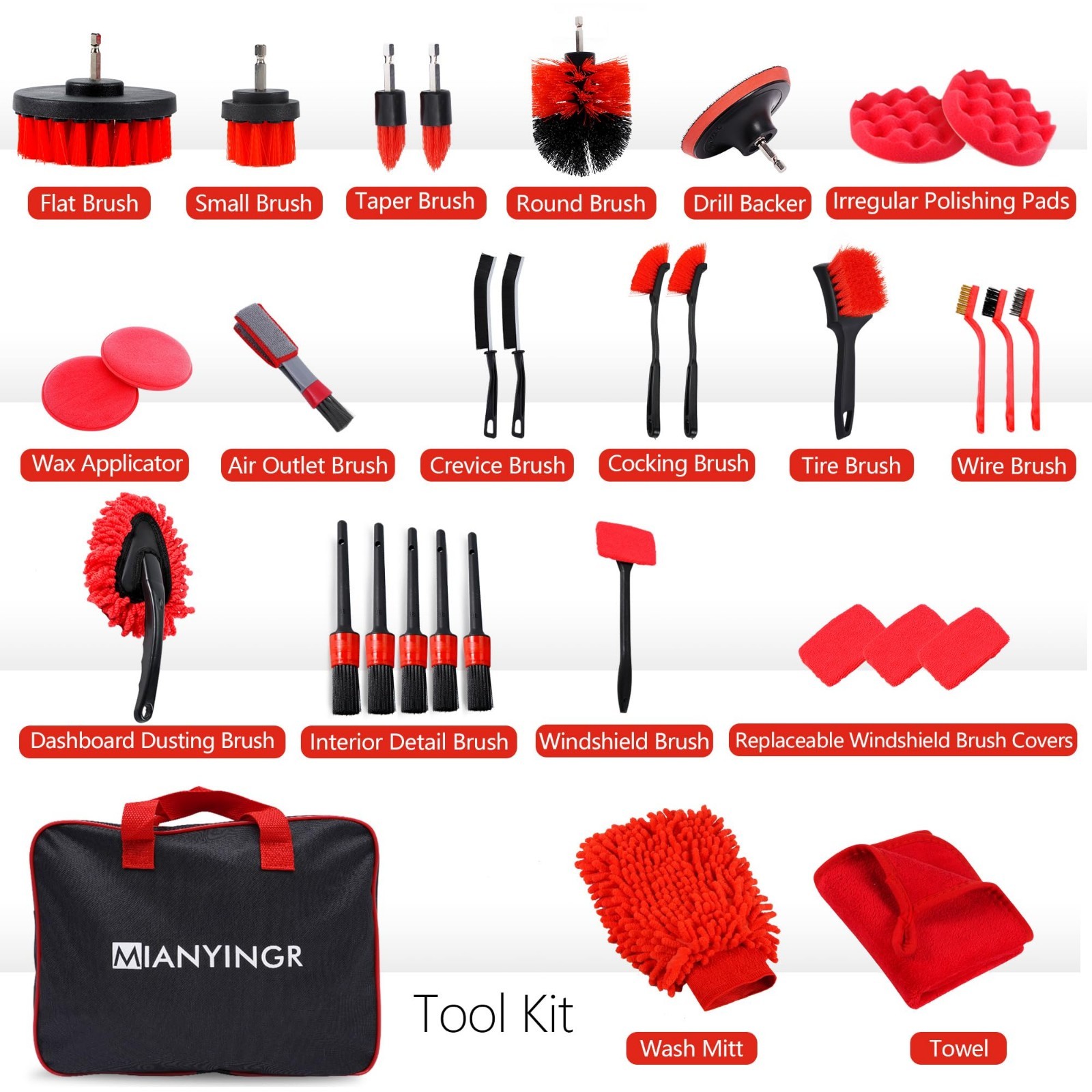 32Pcs Car Detailing Kit – Brush Set, Drill Brush, Polishing Pads & Tools, Portab