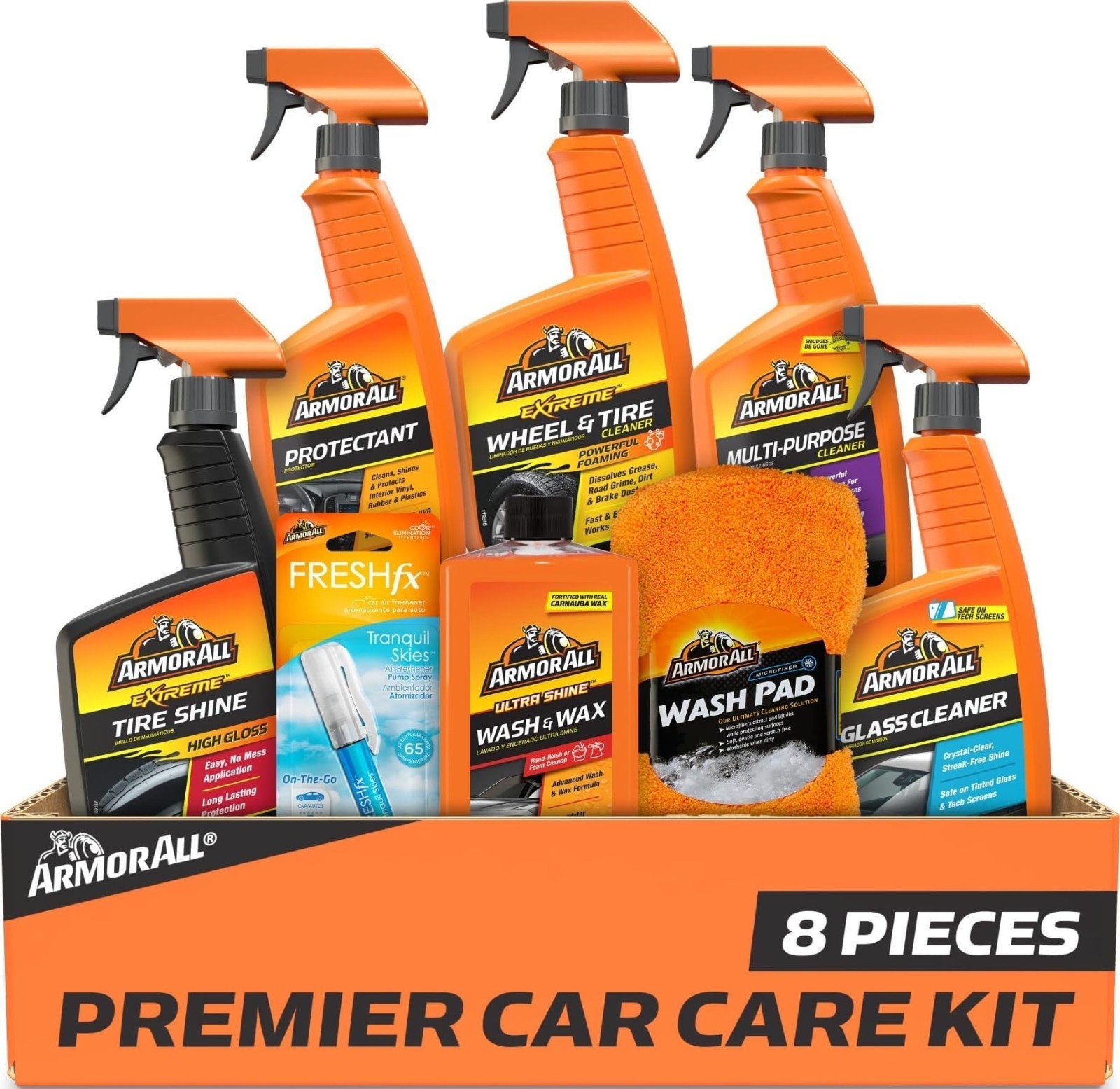 Complete 8-Piece Car Care Kit – Detailing Set with Wax, Wash, Glass & Tire Clean