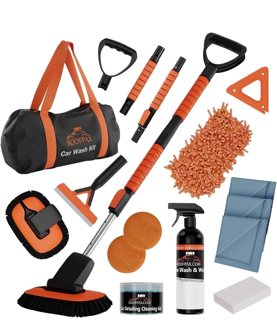 RoofPax Premium Car Wash Detailing Kit with 48.8″ Extendable Telescoping Handle