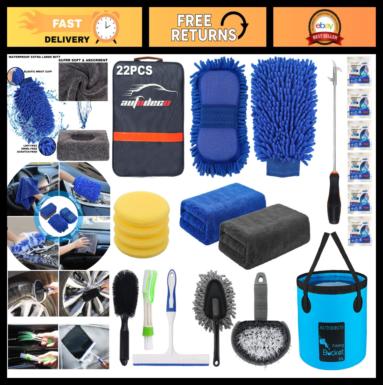 22Pcs Car Wash Detailing Kit – Complete Cleaning Tools Set with Bucket, Mitt, To