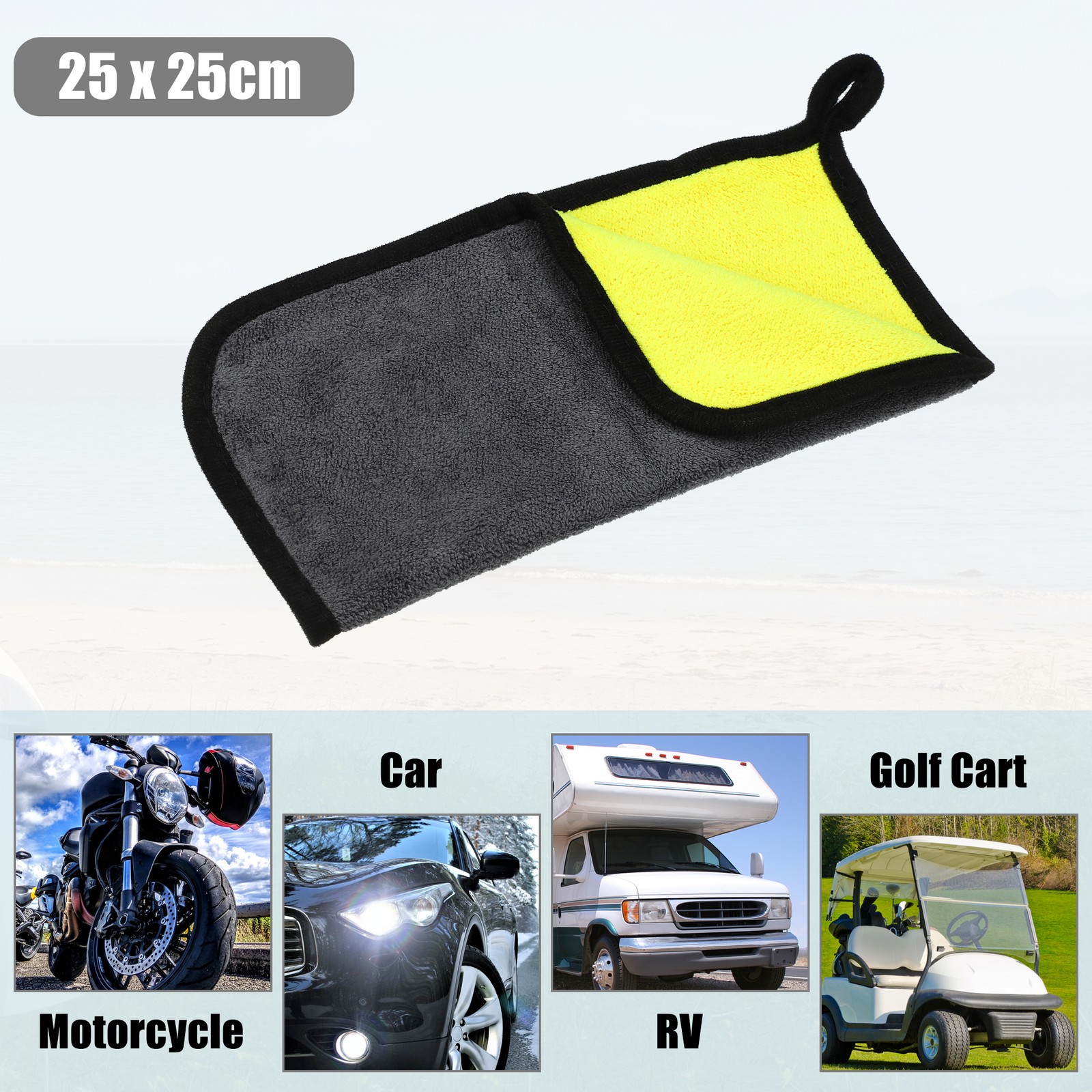 1pcs Microfibre Car Drying Towel 9.84″x9.84″ Extra Large 500 GSM Gray Yellow
