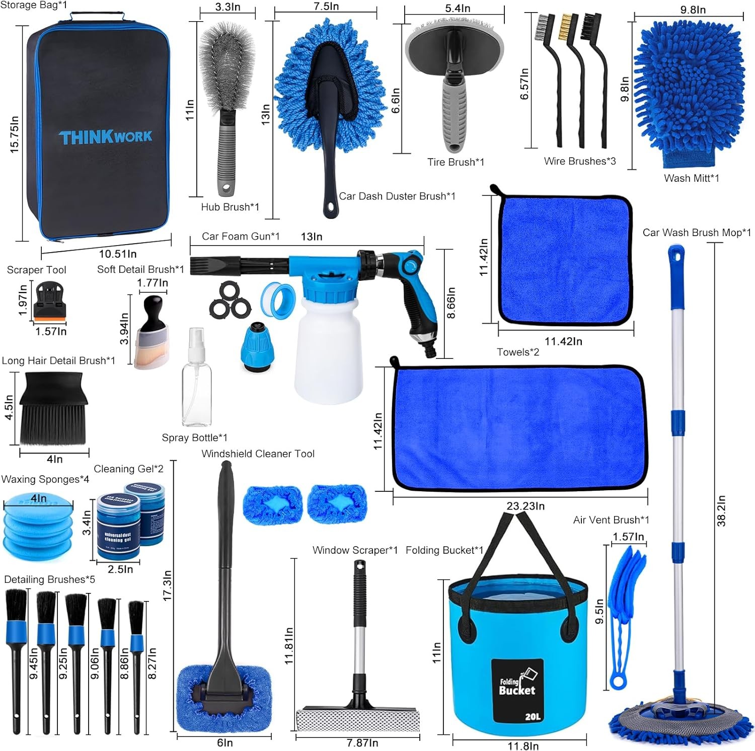 Car Wash Kit, Car Detailing Kit with Foam Gun, Car Wash Brush Mop and Large