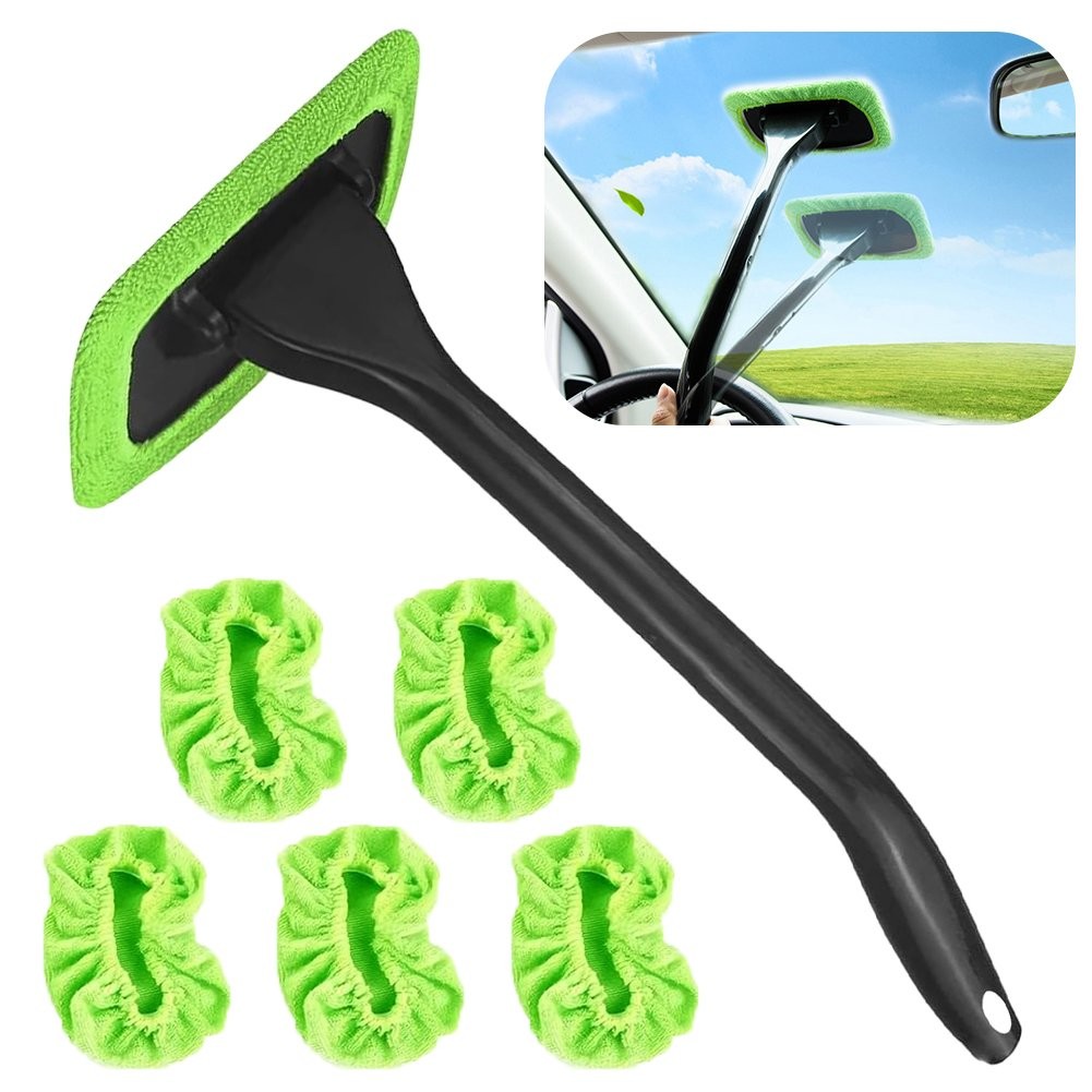 1×Windshield Cleaning Tool Car Window Wiper Cleaner Glass Brush & 5 Reusable Pad