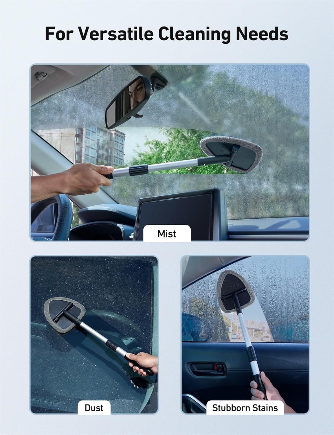 21 Inch Car Interior Detailing Kit Microfiber Pads Extendable Handle Glass Cl…