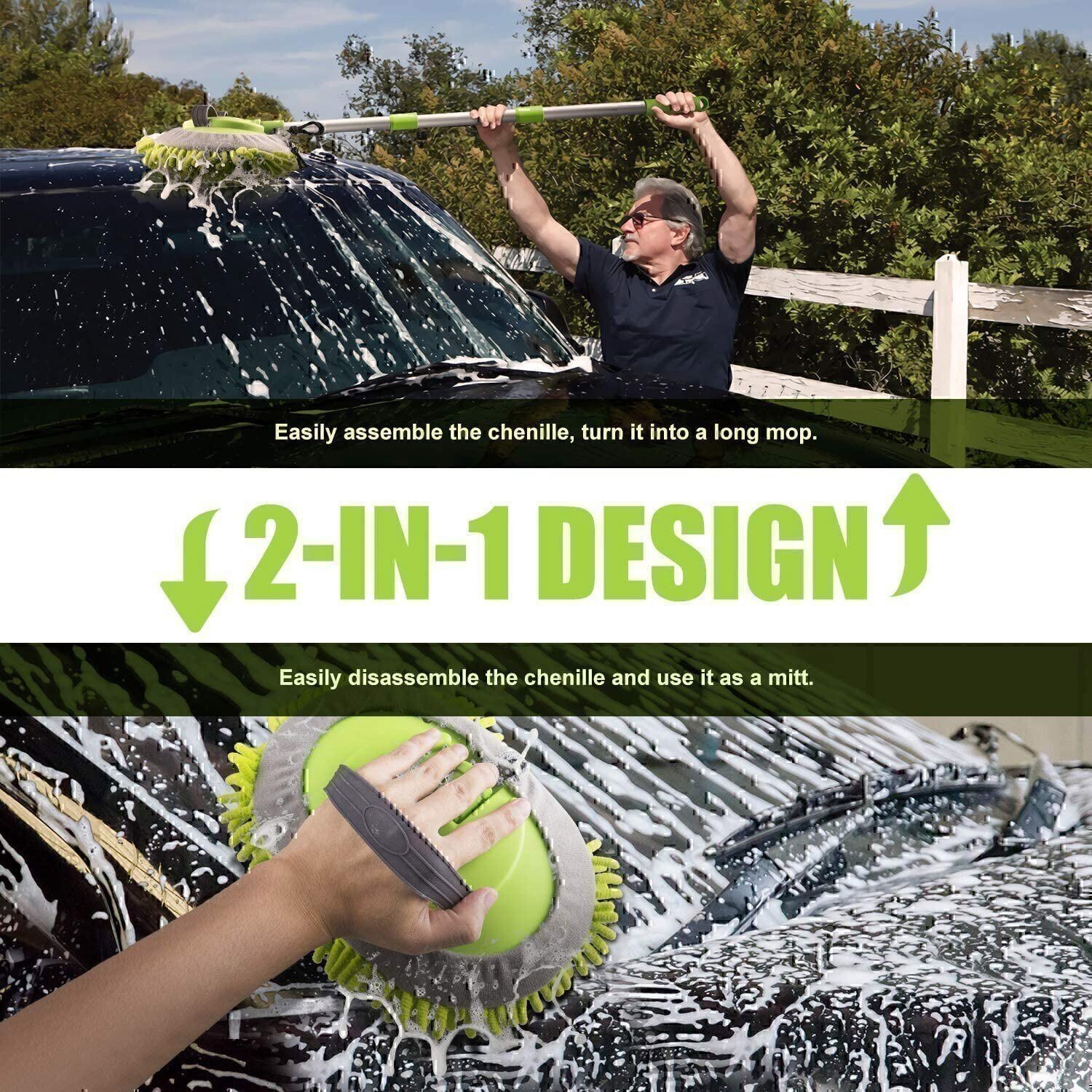 42.9″ Car Wash Mop RV Wash Brush with 180°Rotation Long Handle Washing Supplies