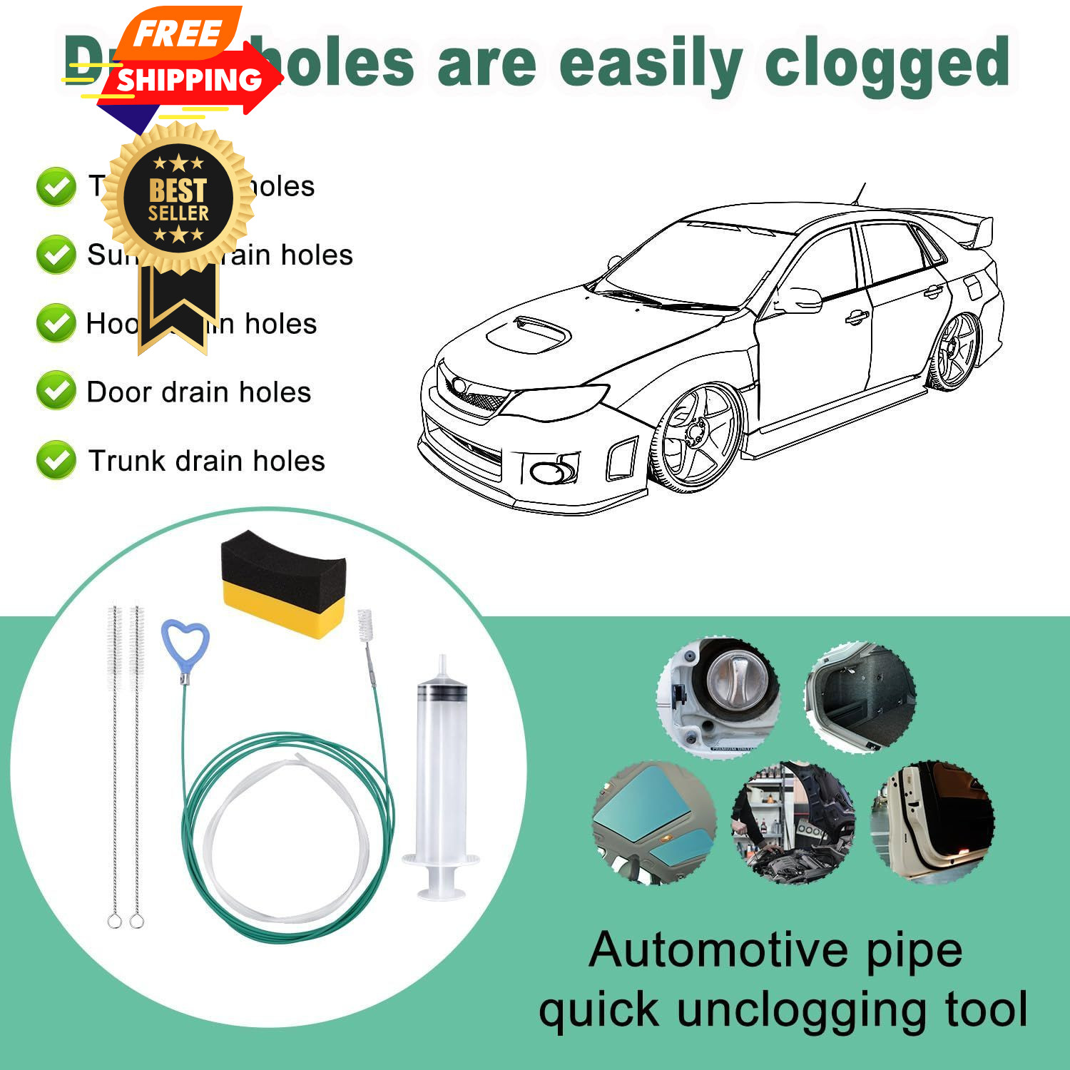 BOXOB 6pcs Auto Sunroof Drain green, blue, transparent, black, yellow