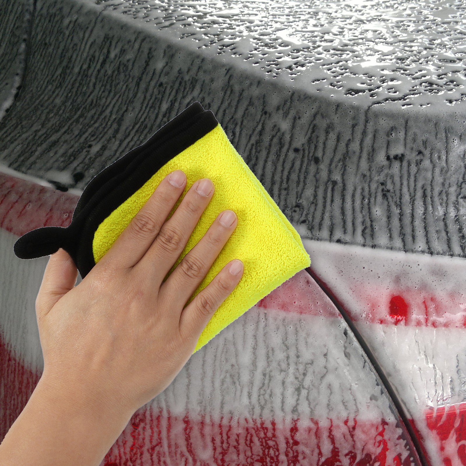 1pcs Microfibre Car Drying Towel 9.84″x9.84″ Extra Large 500 GSM Gray Yellow