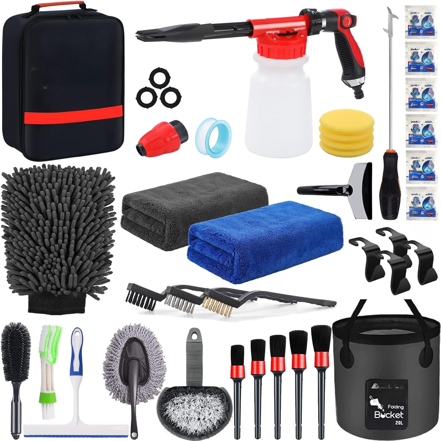35-Piece Car Wash & Detailing Kit Cleaning Tool Set with Foam Gun