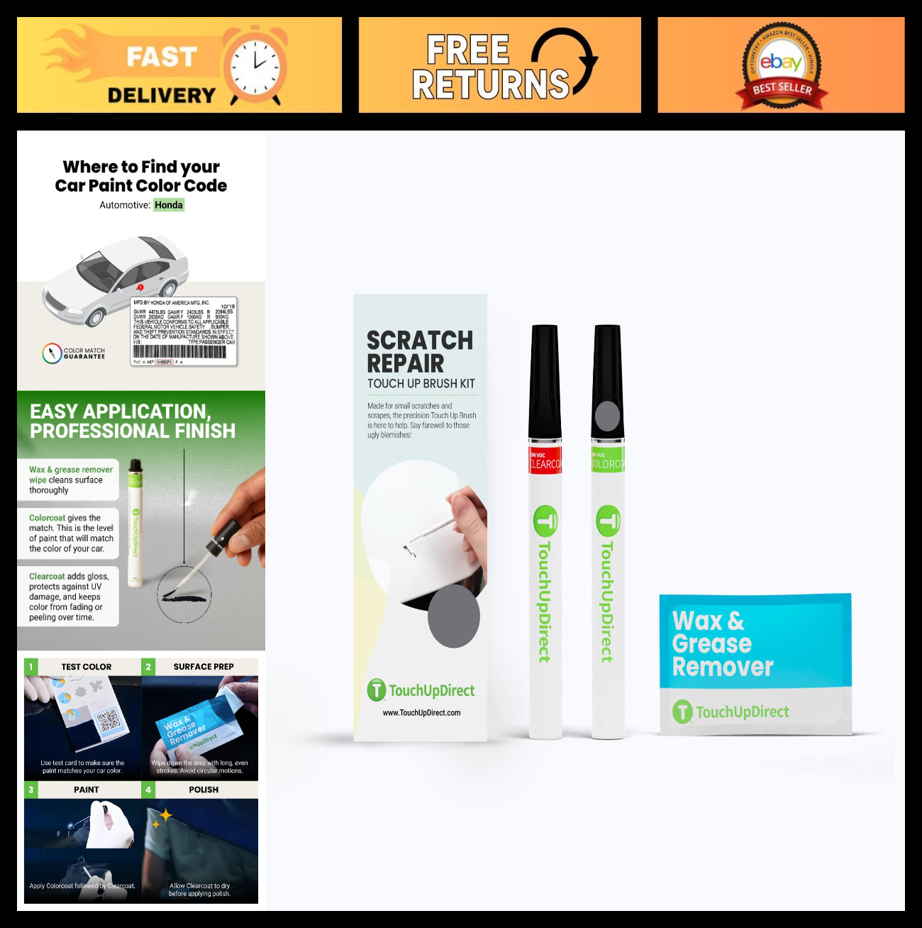 Auto Scratch Repair Brush Kit – Compatible Lunar Silver Metallic Paint, Clearcoa