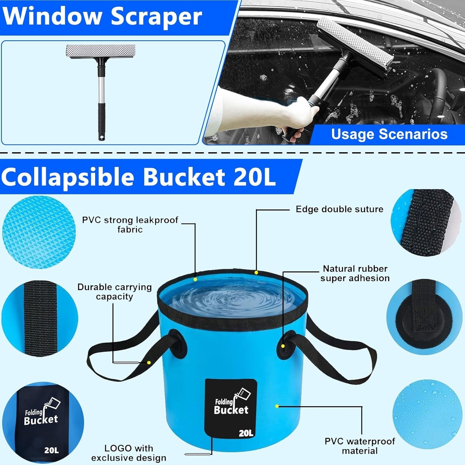 Car Wash Kit, Car Detailing Kit with Foam Gun, Car Wash Brush Mop and Large F…