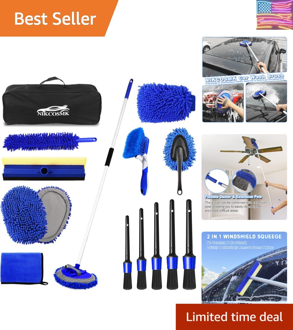 62” Car Wash Brush Kit Mitt Mop Sponge with Long Handle, 1 Chenille Scratch-…
