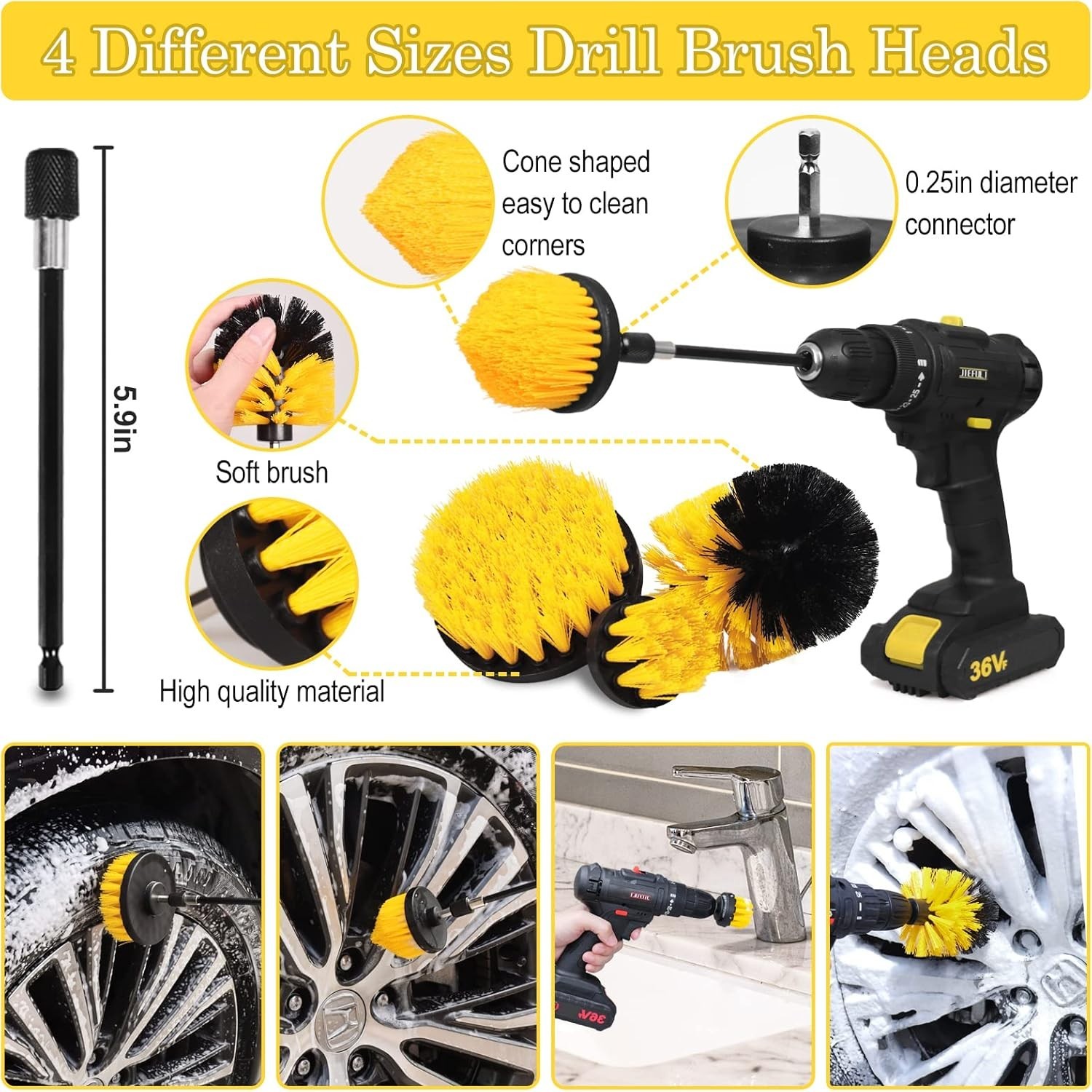 Ultimate 27-Pcs Car Wash Kit: Drill Brushes, Towels & More for Spotless Cleaning