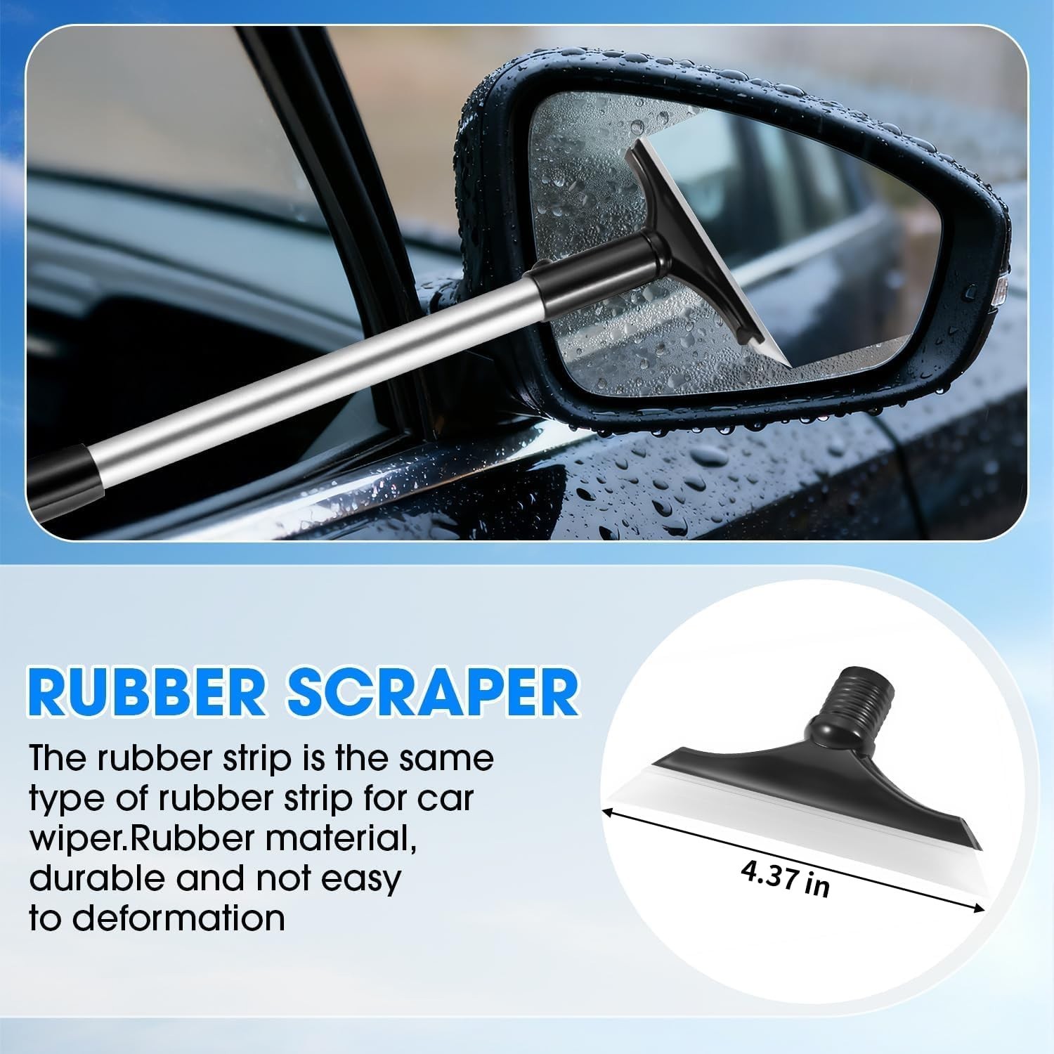 Windshield Cleaner Tool, Car Cleaning Kit, Extendable Handle, 3 Microfiber Pads