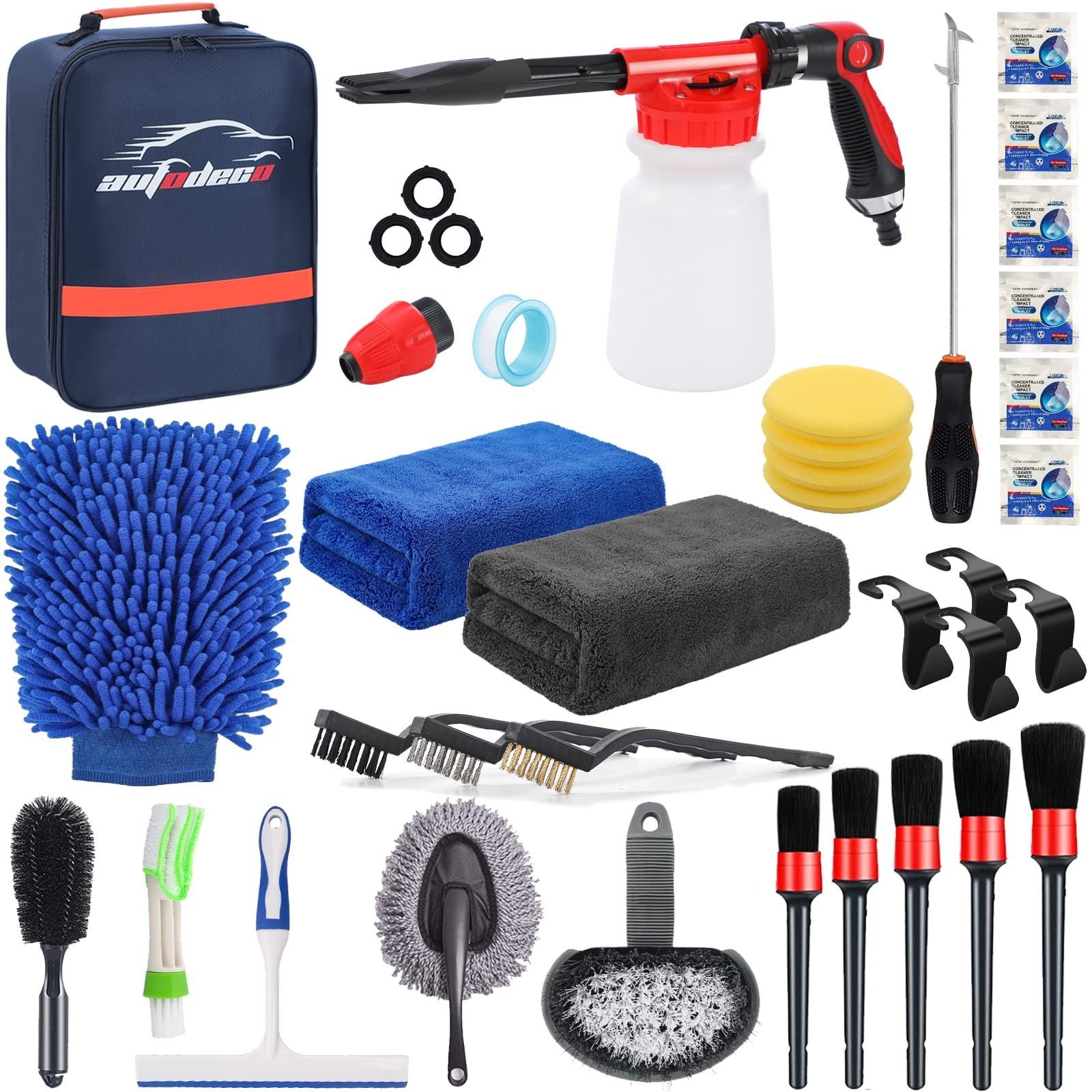 33Pcs Car Wash Detailing Kit – Foam Gun, Brushes, Mitts & Towels – Complete Clea