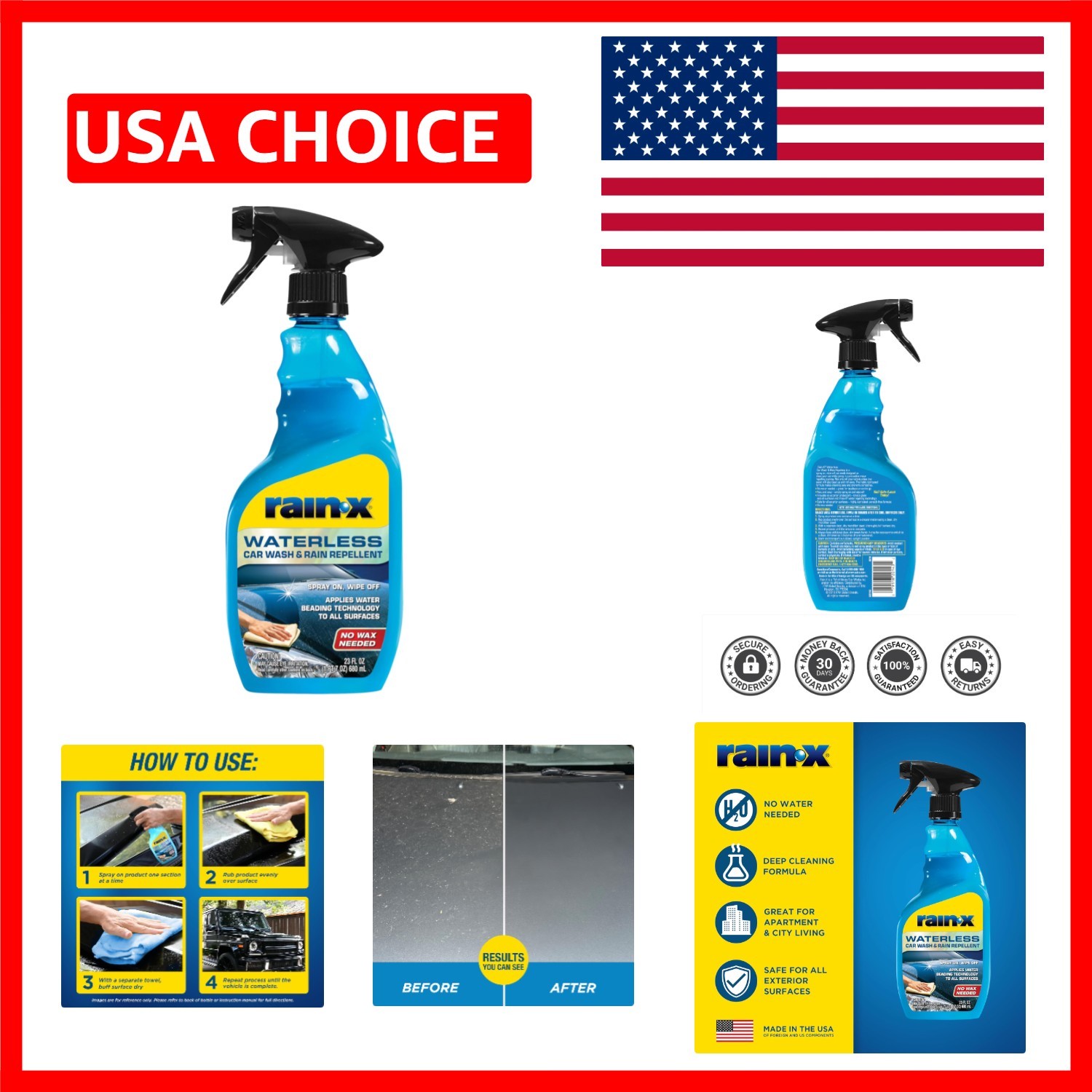 Eco-Friendly 23oz Waterless Car Wash & Rain Repellent for Spotless Shine