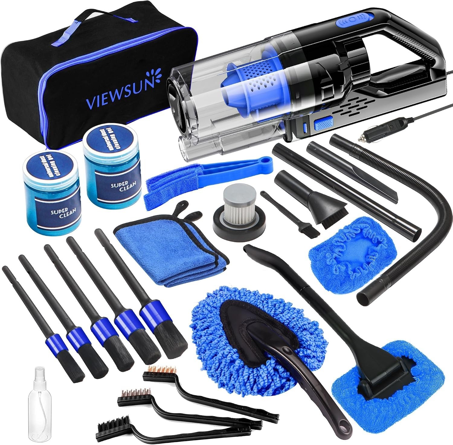 Ultimate Car Cleaning Kit with Powerful Vacuum, Brushes & Windshield Cleaner