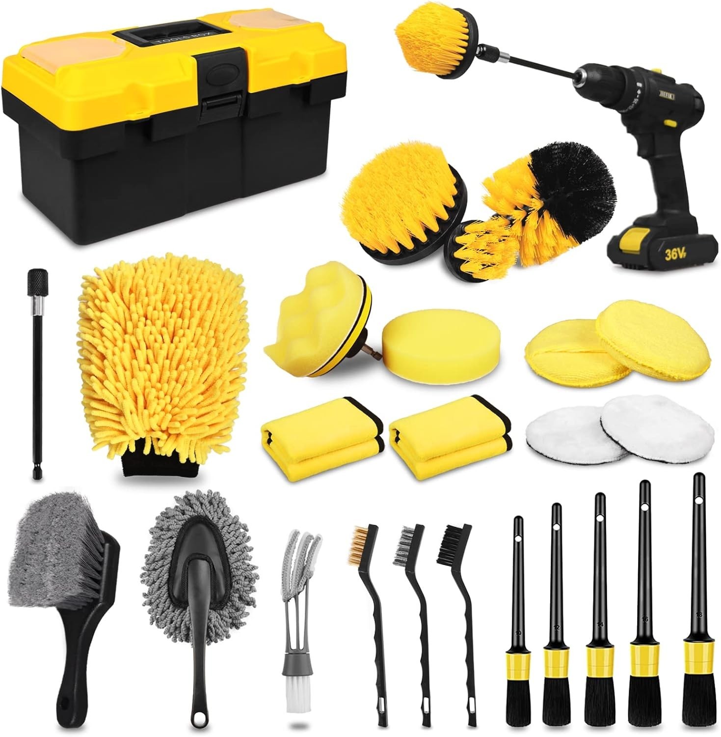 27Pcs Car Detailing Kit, Car Detailing Brush Set, Auto Detailing Drill Brush …