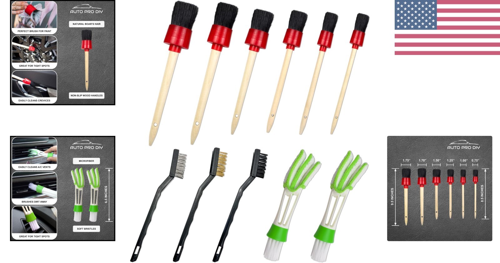 11-Piece Automotive Detailing Kit – Boar Hair & Durable Wire Brushes