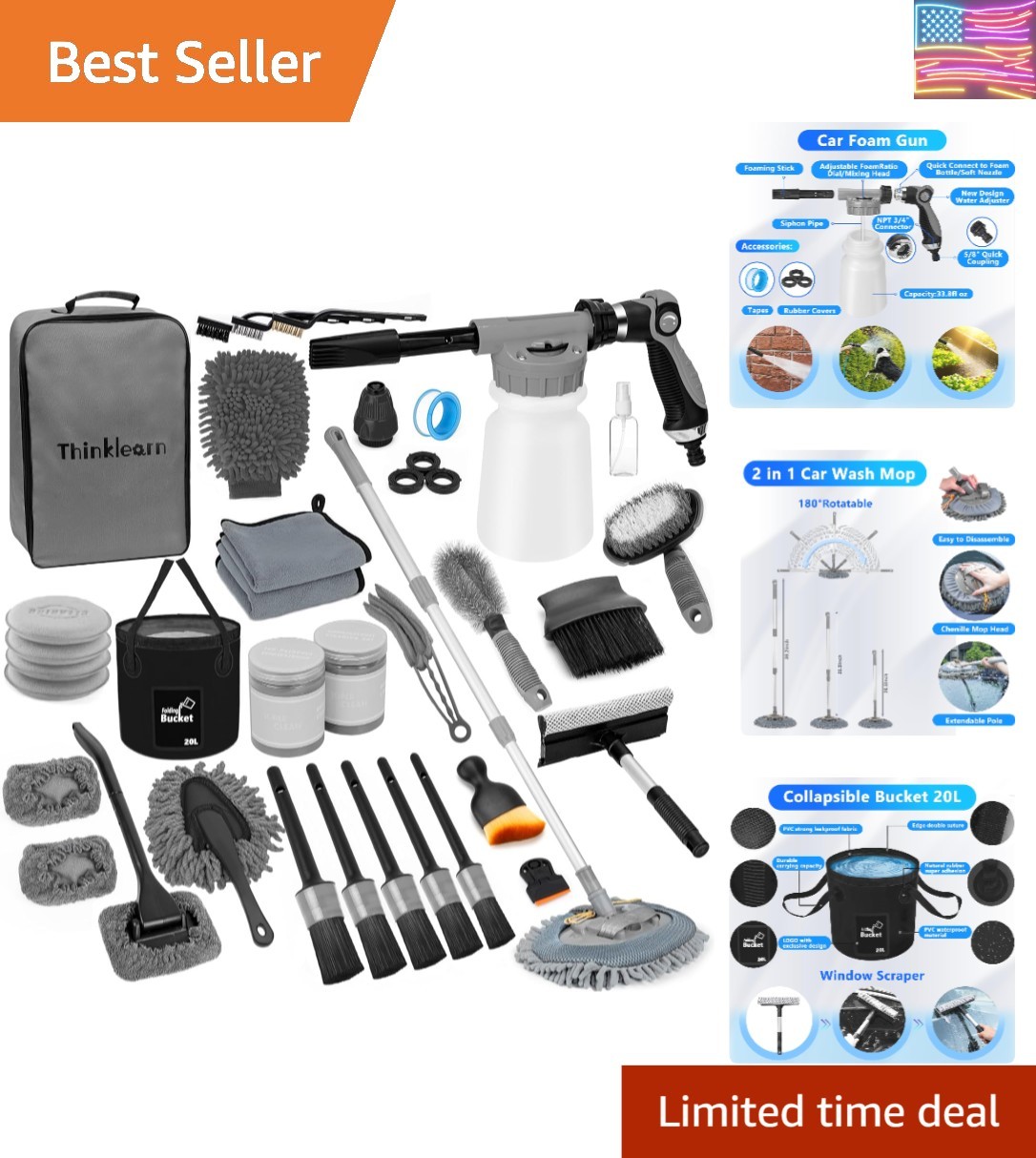 Car Wash Detailing Kit with Foam Gun, Car Cleaning Kit Set,Car Wash Brush wit…