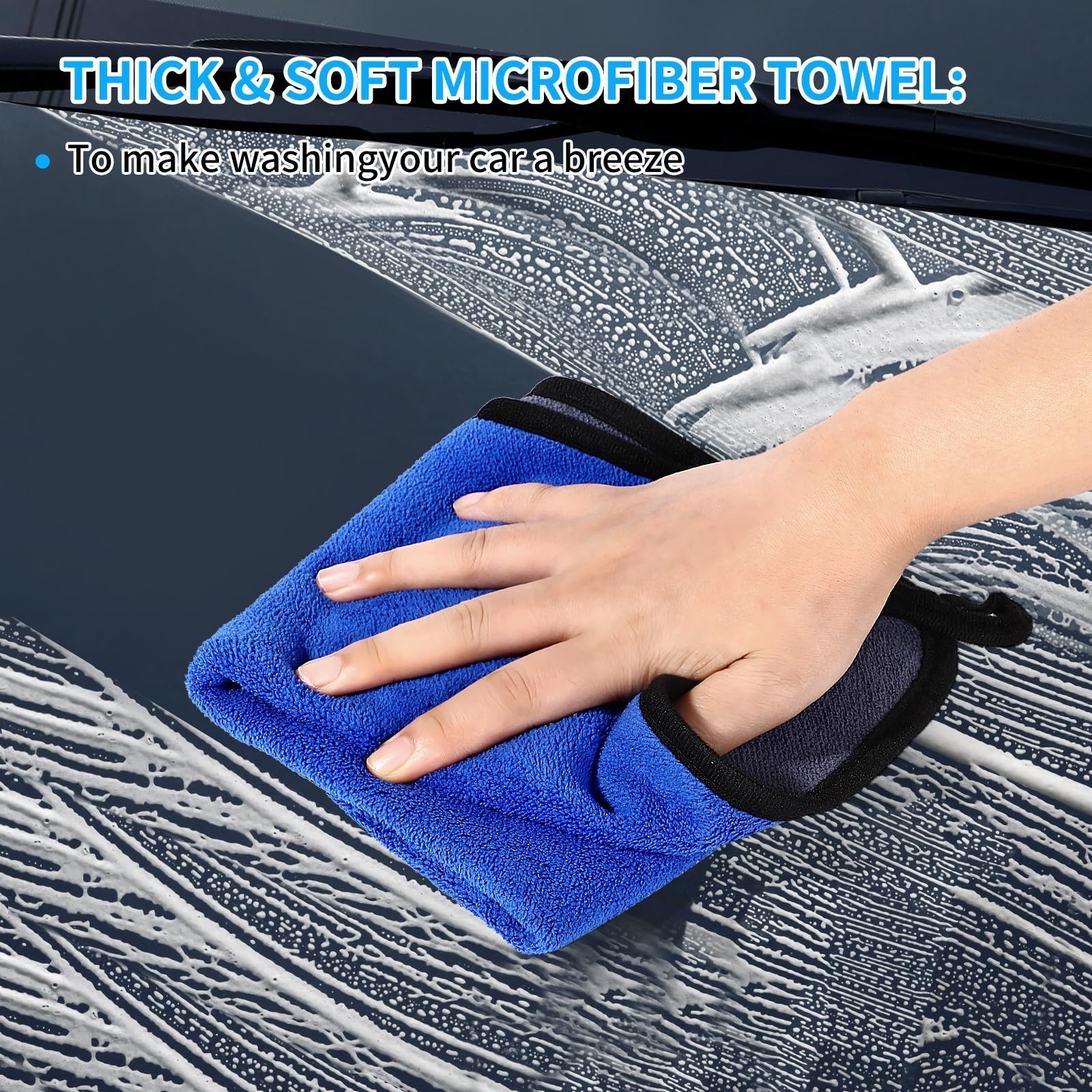 62” Car Wash Brush with Long Handle, Chenille Microfiber Mop, Squeegee & Towels
