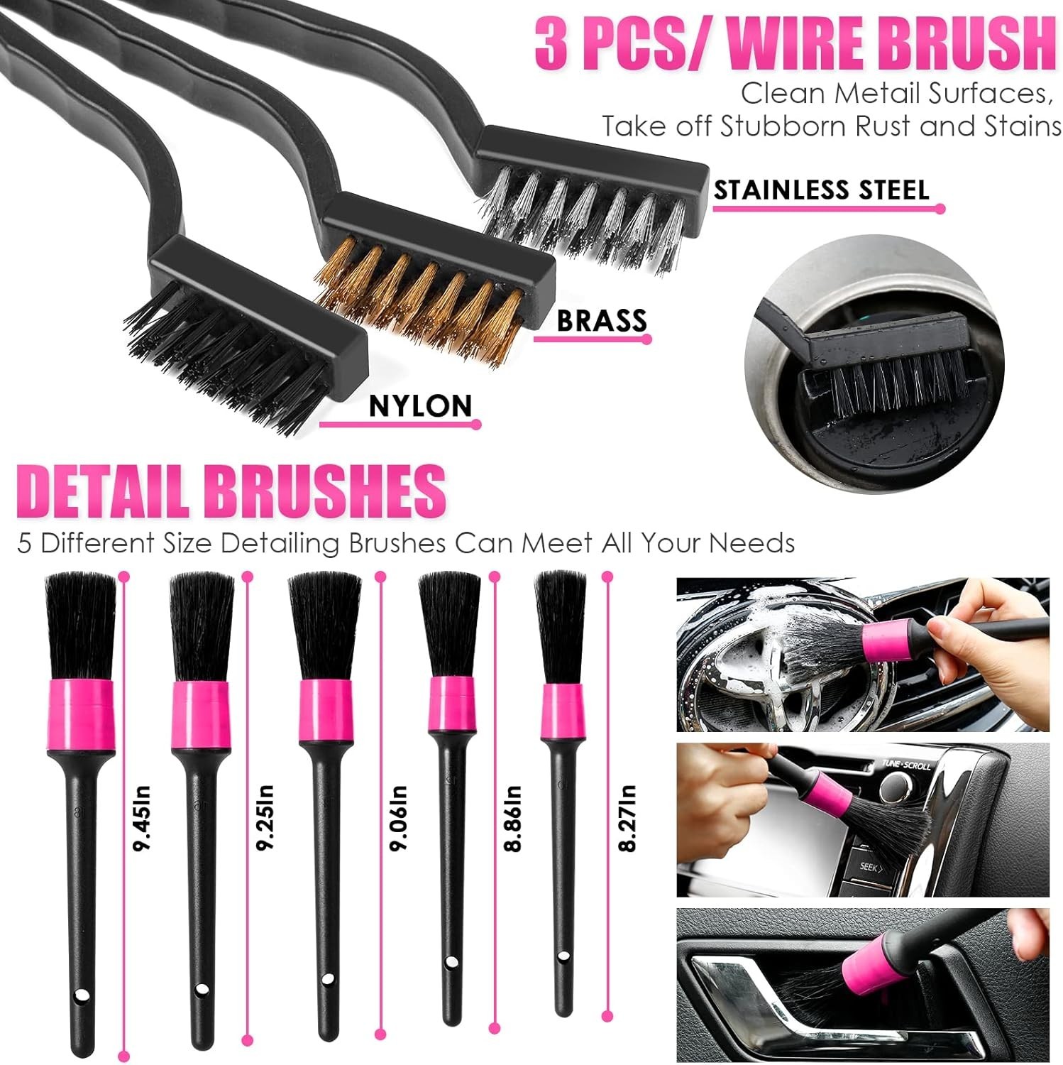 Stylish Pink Car Interior Cleaning Kit: 17-Piece Handheld Vacuum & Accessories