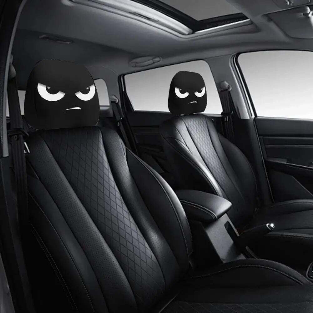 2PCS Funny Cartoon Premium Car Headrest Covers Elastic Stretchable Universal