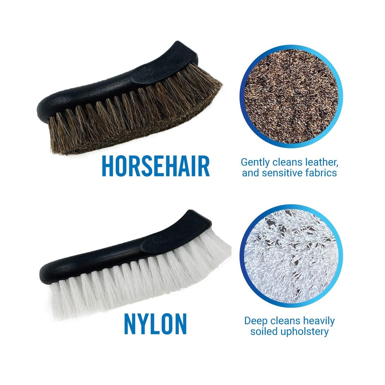 Upholstery Brush Set, Carpet and Car Cleaning Brushes, Horsehair Detailing Br…