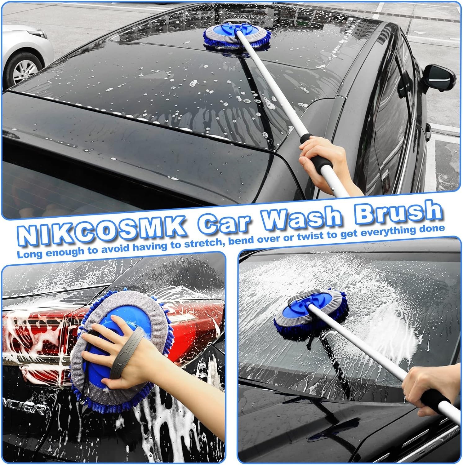 62” Car Wash Brush Kit Mitt Mop Sponge with Long Handle, 1 Chenille Scratch-…