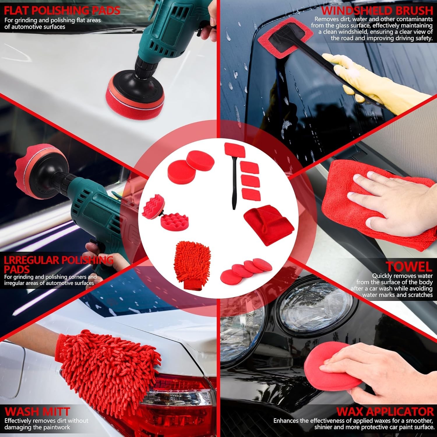 35Pcs Car Cleaning Detailing Kit Drill Brushes Windshield Tool Interior Exterior