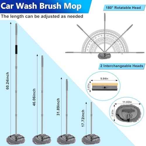 Extendable Car Wash Brush Kit, 2-in-1 Squeegee, 9Pcs Detailing Tools, Gift Idea