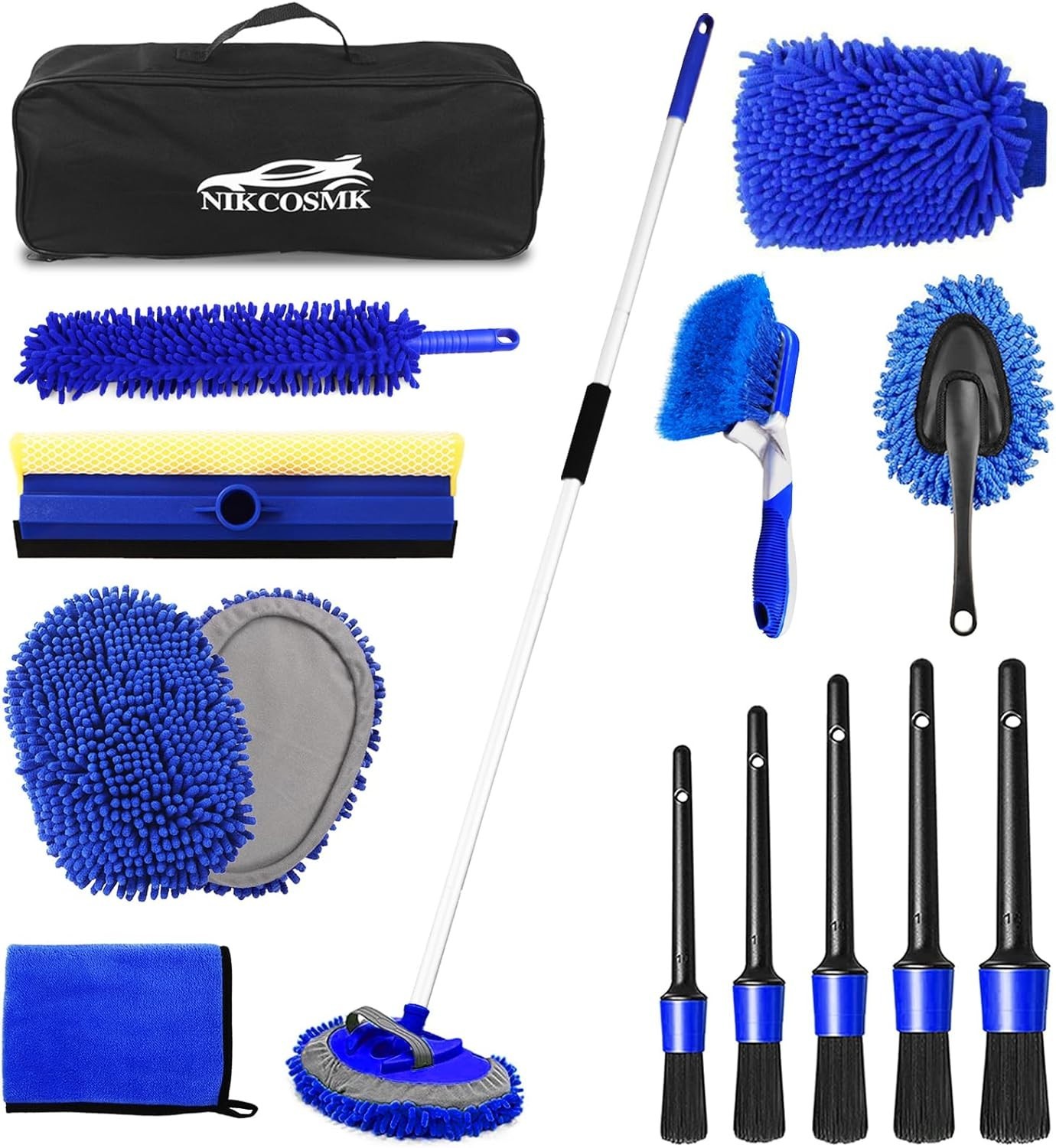 62” Car Wash Brush Kit Mitt Mop Sponge with Long Handle, 1 Chenille Scratch-…