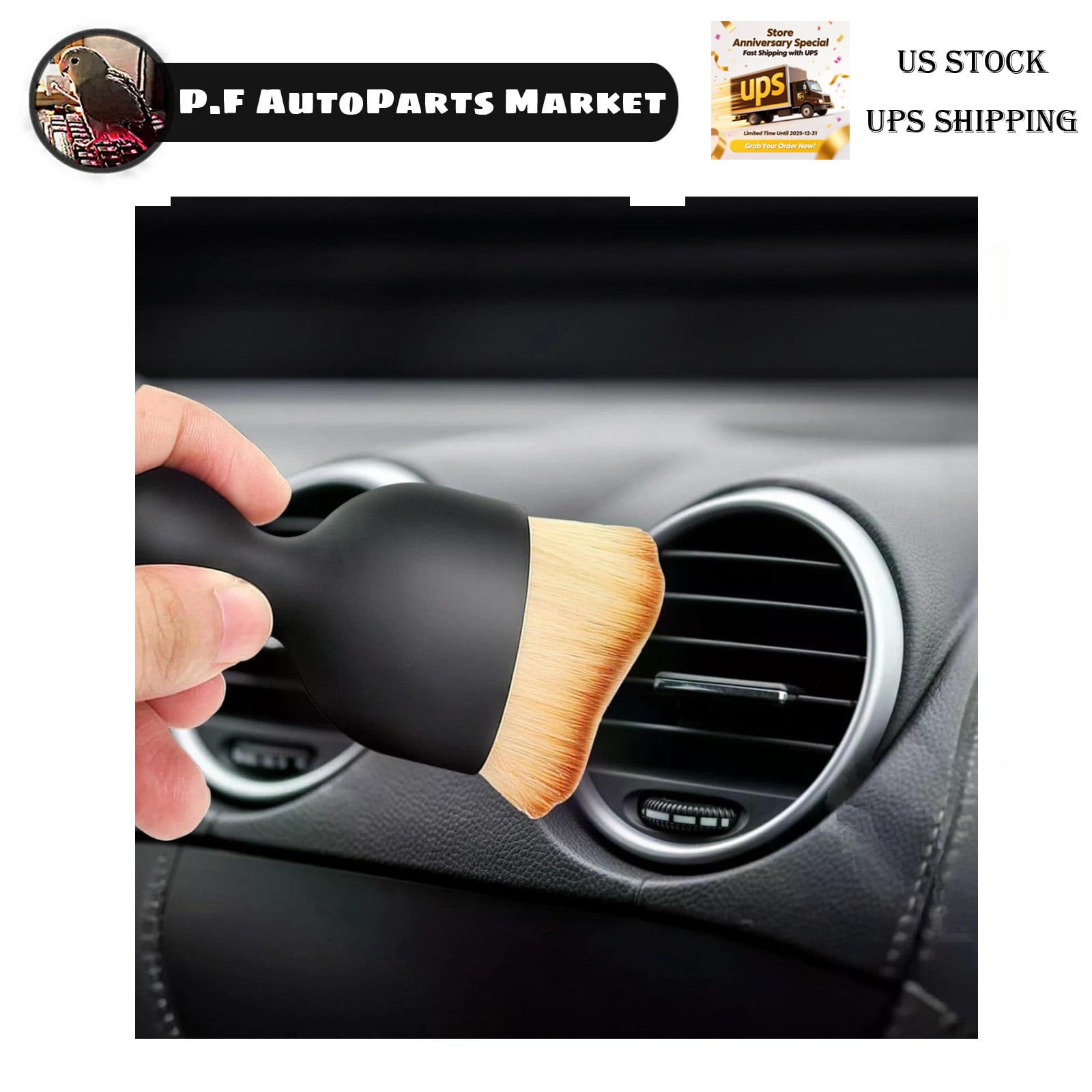 Vehicle Inside Detailer Premium Bristle Dash Display Air Vent Crevice Cleaner