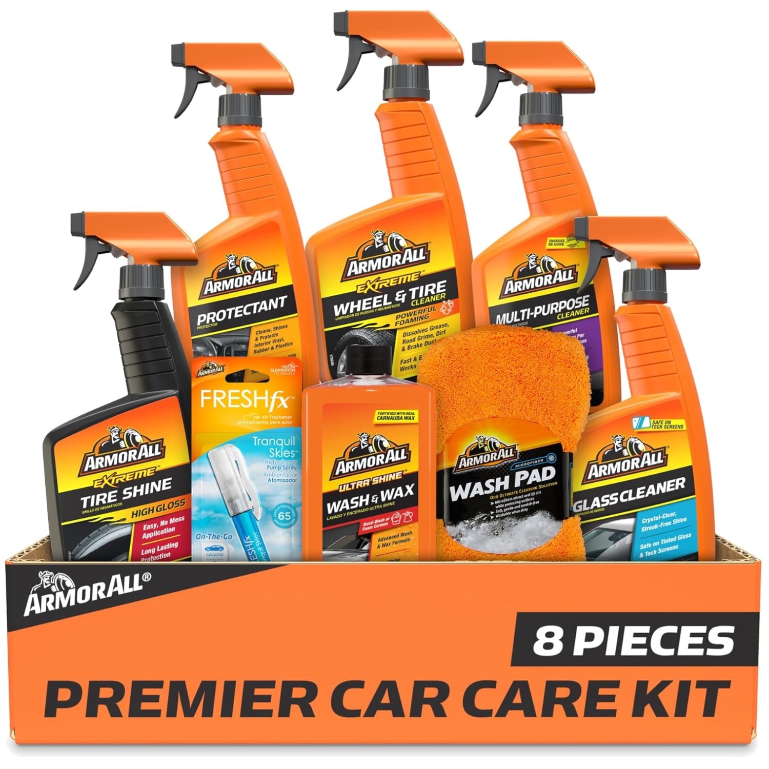 Car Wash & Wax Combo: Tire Cleaner, Wheel Shine, 8 Piece Set