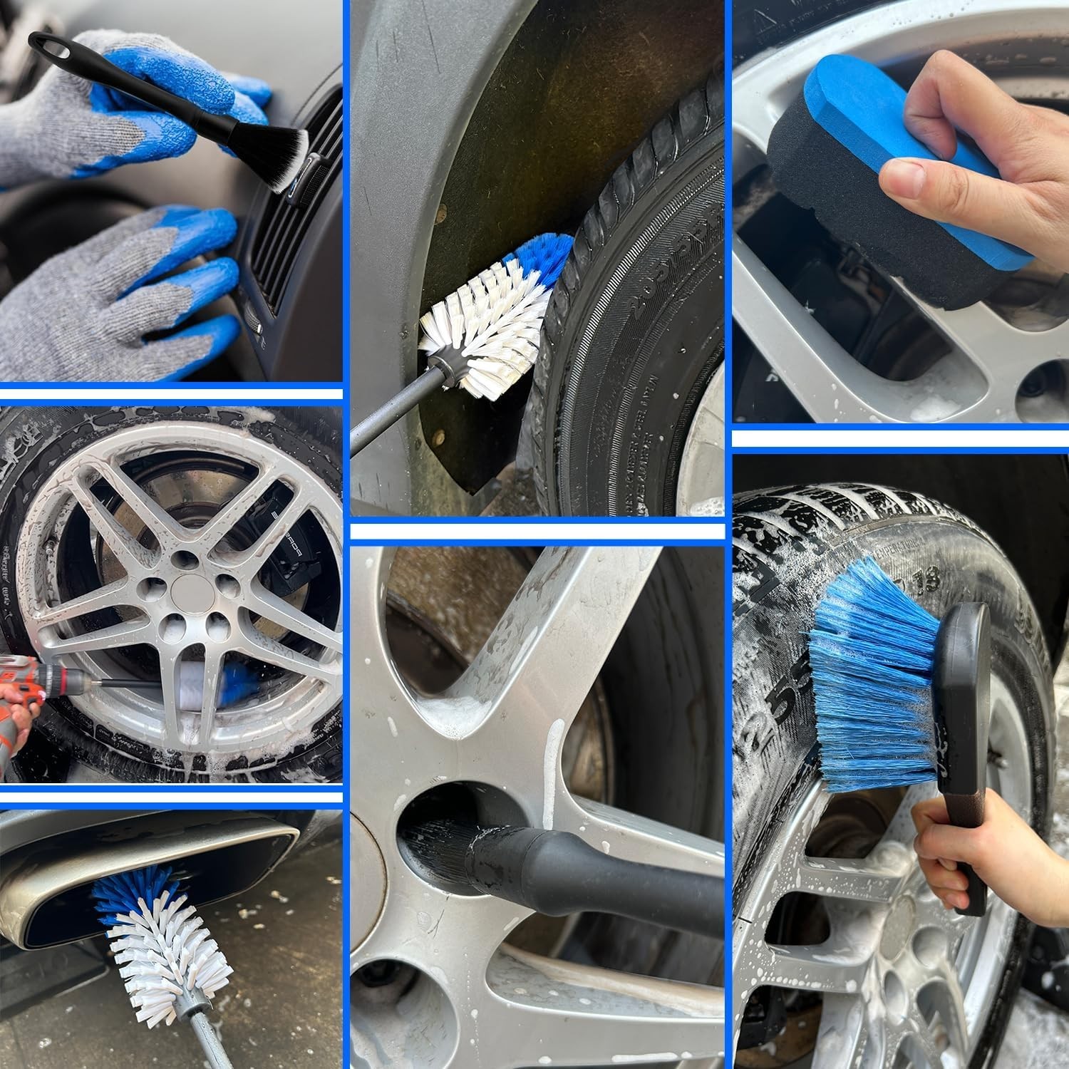 Versatile 6-Pack Wheel Brush Kit with Silicone Handles for All Vehicles