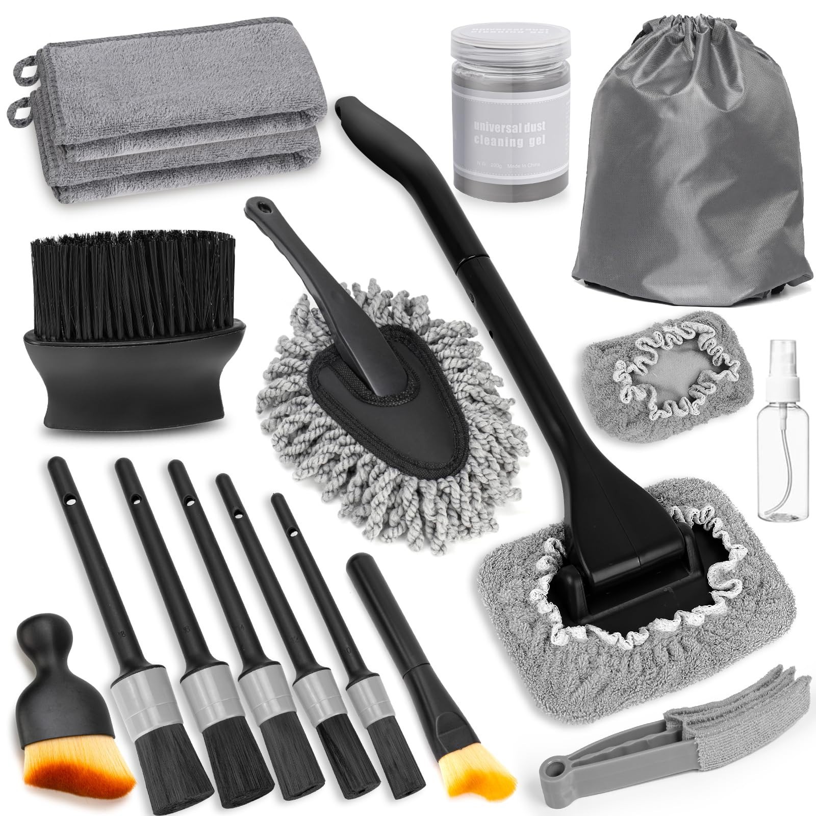 18-Piece Car Interior Cleaning Kit – Windshield Cleaner Tool, Microfiber Pads &