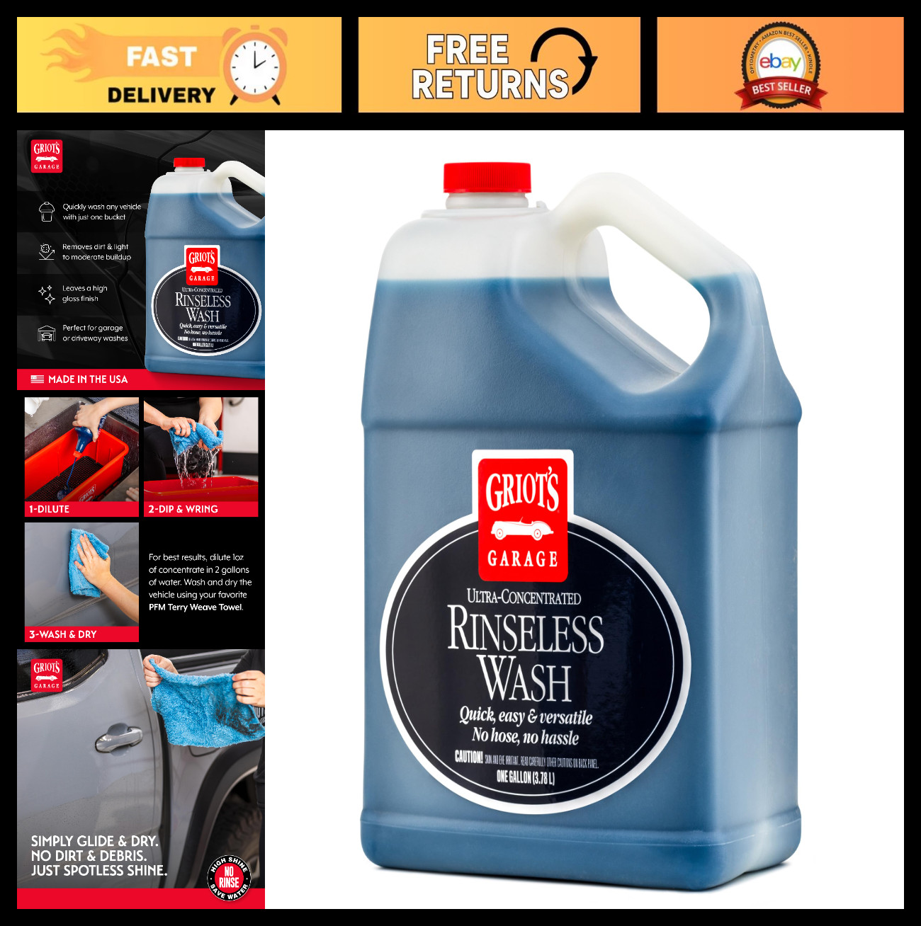 Rinseless Car Wash & Detailer – No-Rinse Vehicle Cleaning, Clay Bar Lubricant, 1