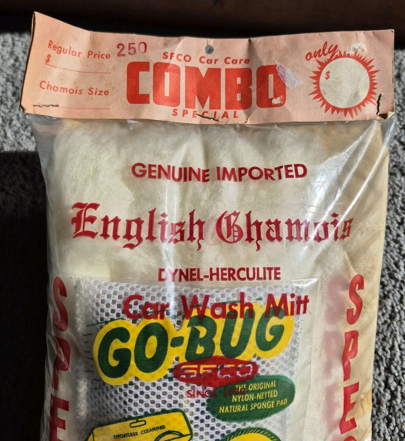 VTG Old New Stock Car Care Combo English Chamois Cloth & Go-Bug Car Wash Mitt