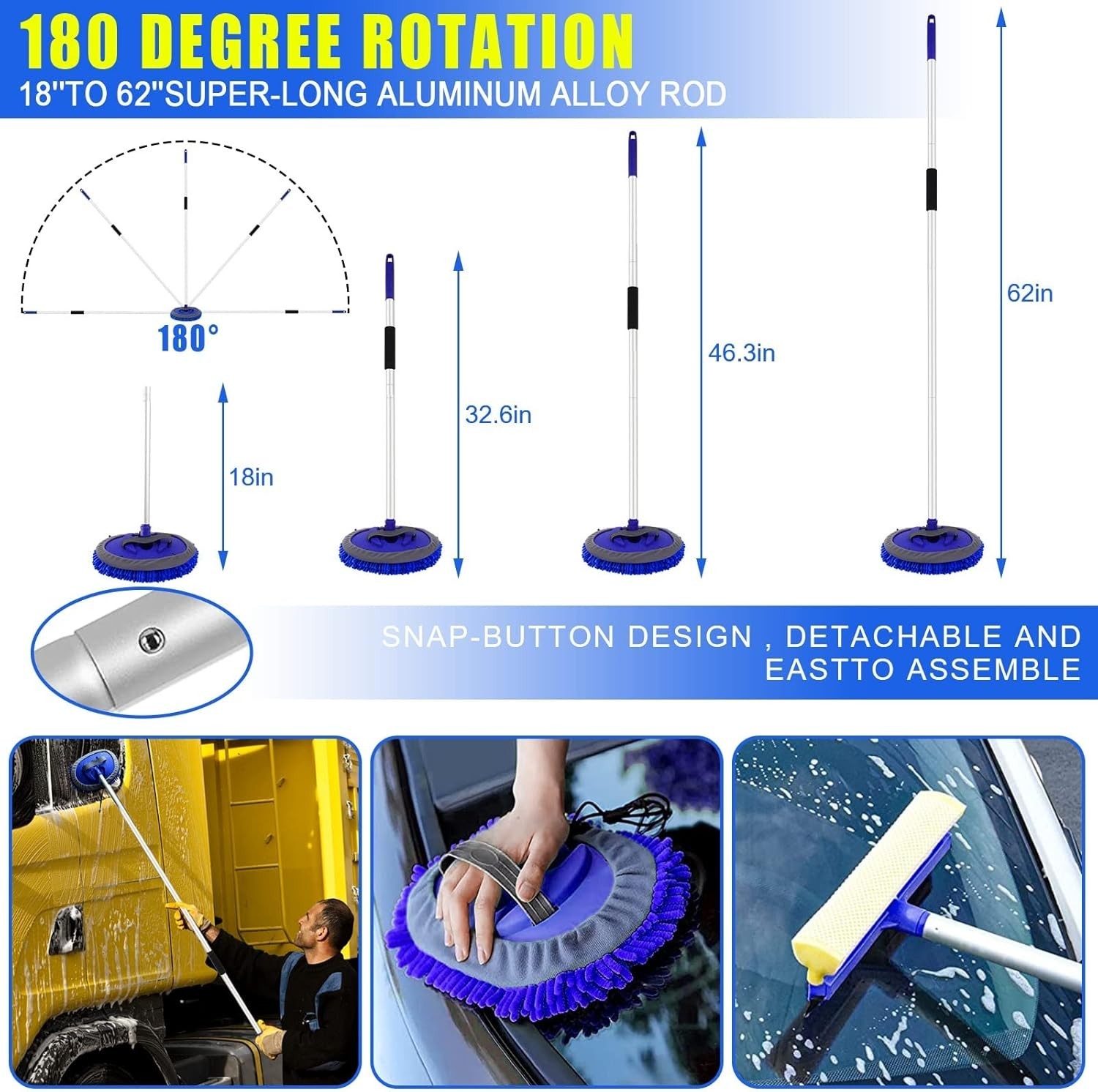 Deluxe 21-Pc Car Cleaning Set with 62″ Brush, Bucket & Scratch-Free Design