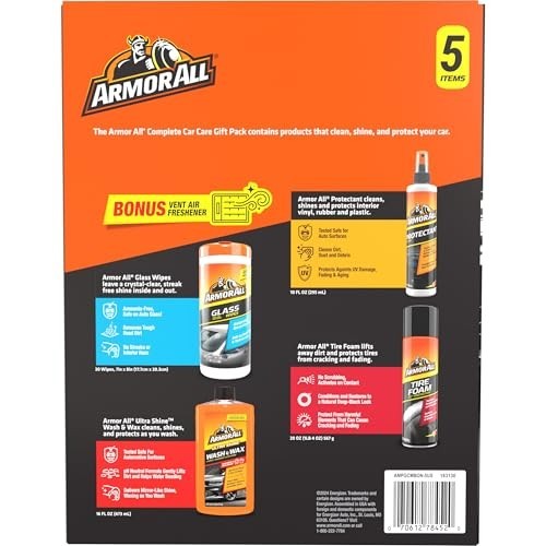 Car Wash & Cleaner Kit – Glass Wipes, Wash & Wax Concentrate, Protectant Spray,