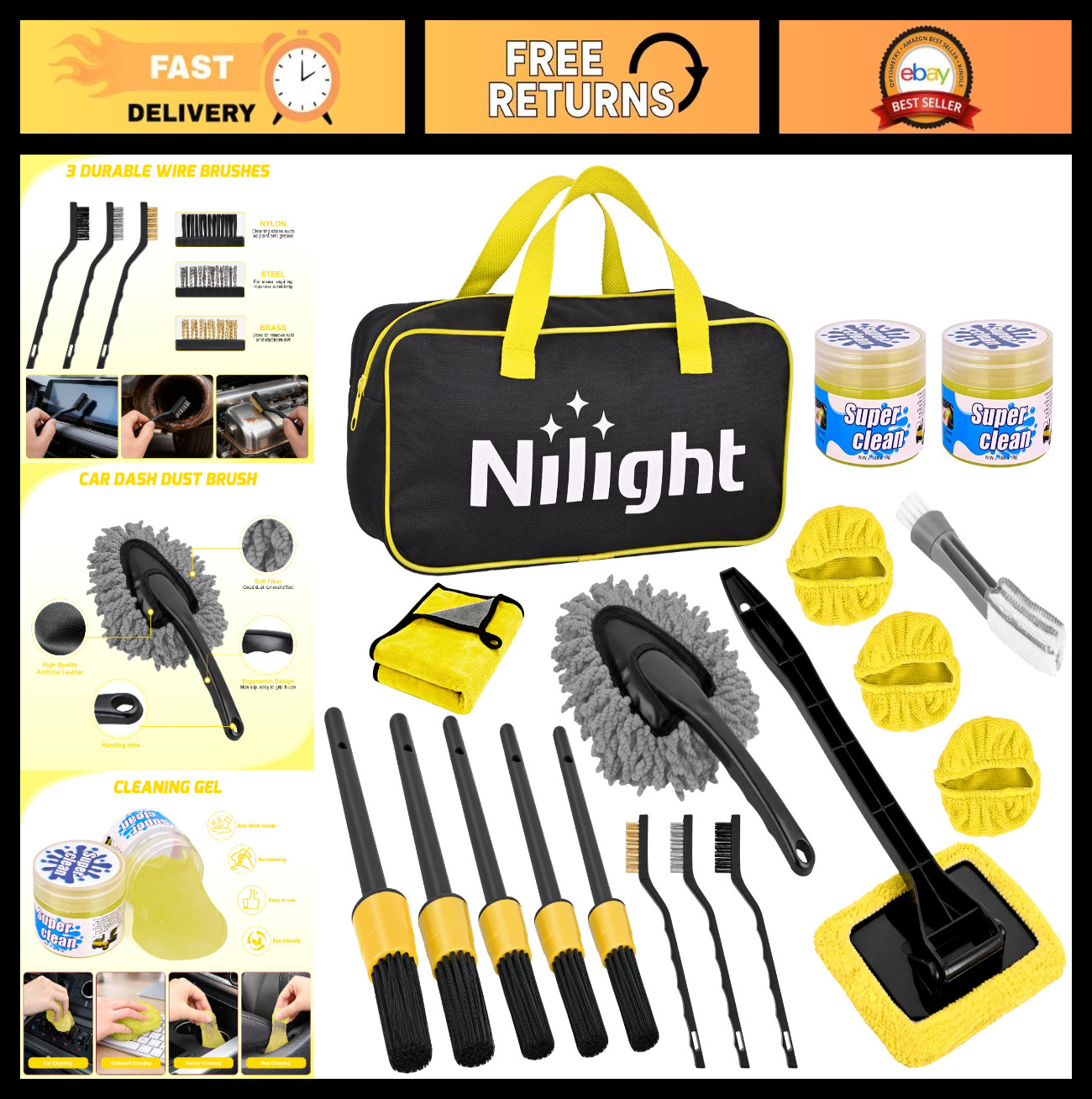 15PCS Car Detailing Kit – Auto Cleaning Tools Set with Storage Bag for Interior