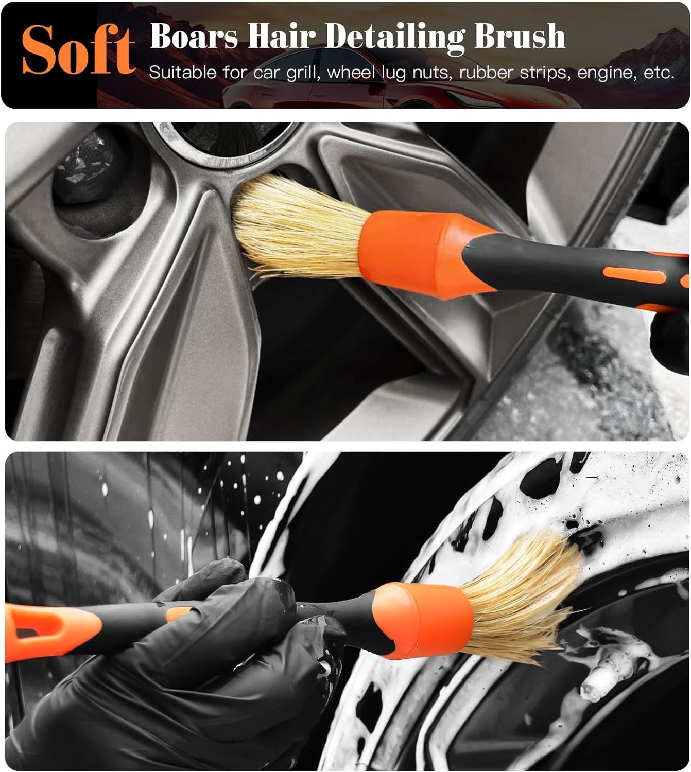 7PCS Motorcycle Cleaning Kit with 2-Size Bendable Wheel Brushes-Hard Brush,T…