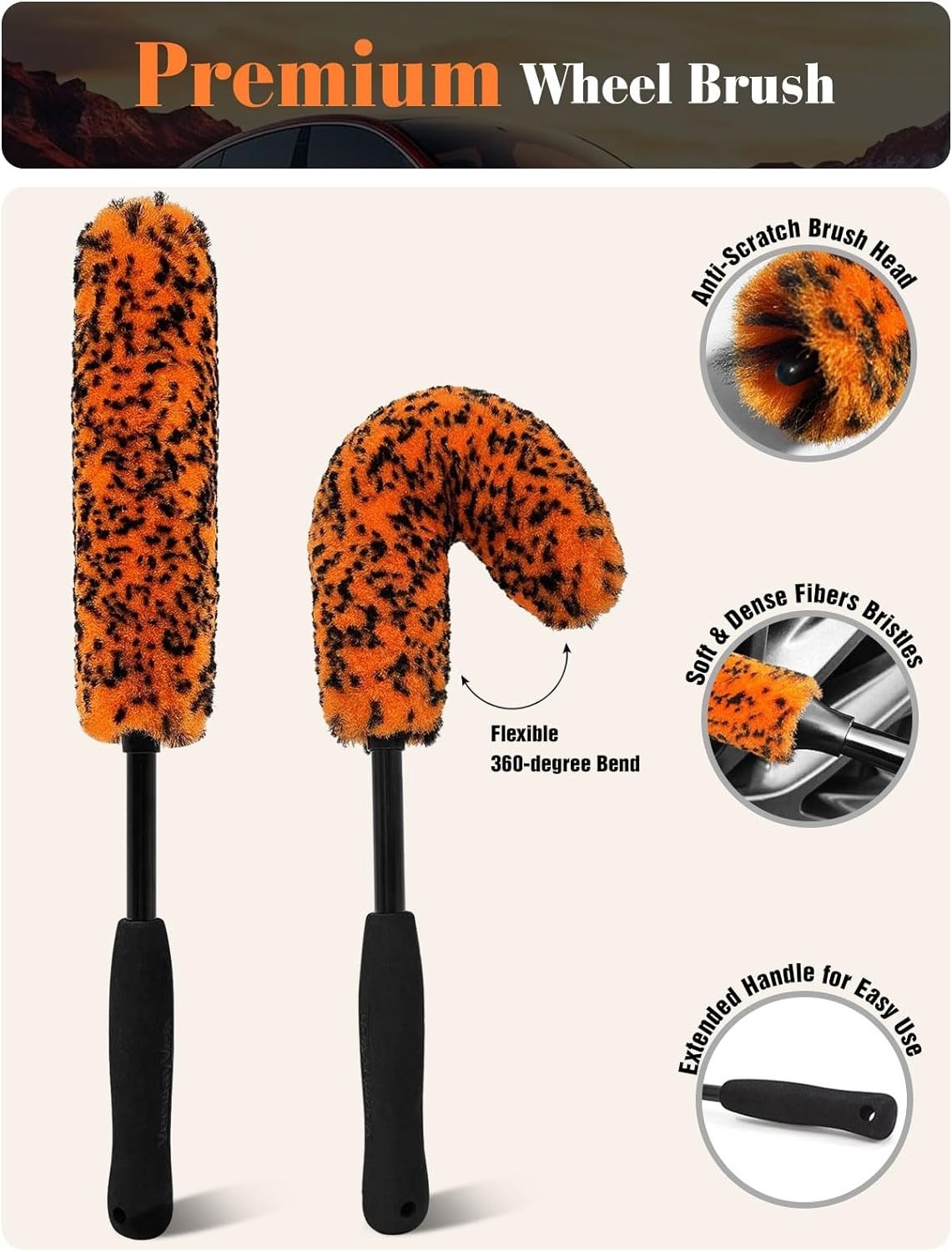 7PCS Motorcycle Cleaning Kit with 2-Size Bendable Wheel Brushes-Hard Brush,T…